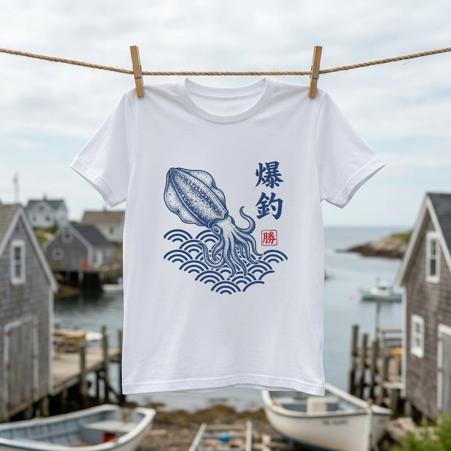 【爆釣・浮世絵風イカデザイン】白Tシャツ | CASTMODE