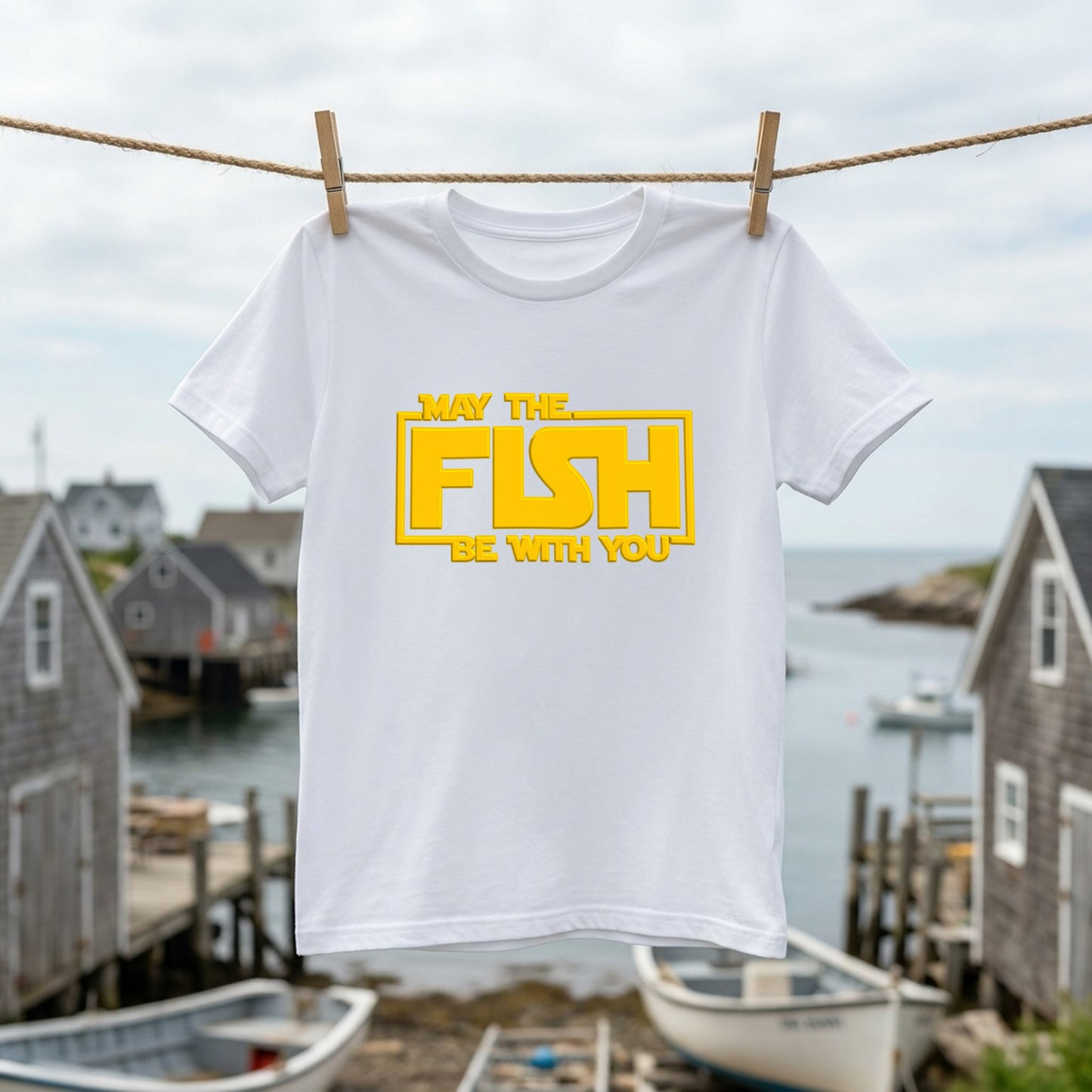 【MAY THE FISH BE WITH YOU】おもしろ 釣りジョーク黒Tシャツ | CASTMODE