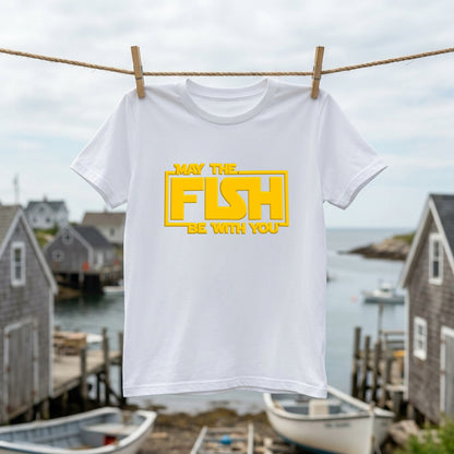 【MAY THE FISH BE WITH YOU】おもしろ 釣りジョーク黒Tシャツ | CASTMODE