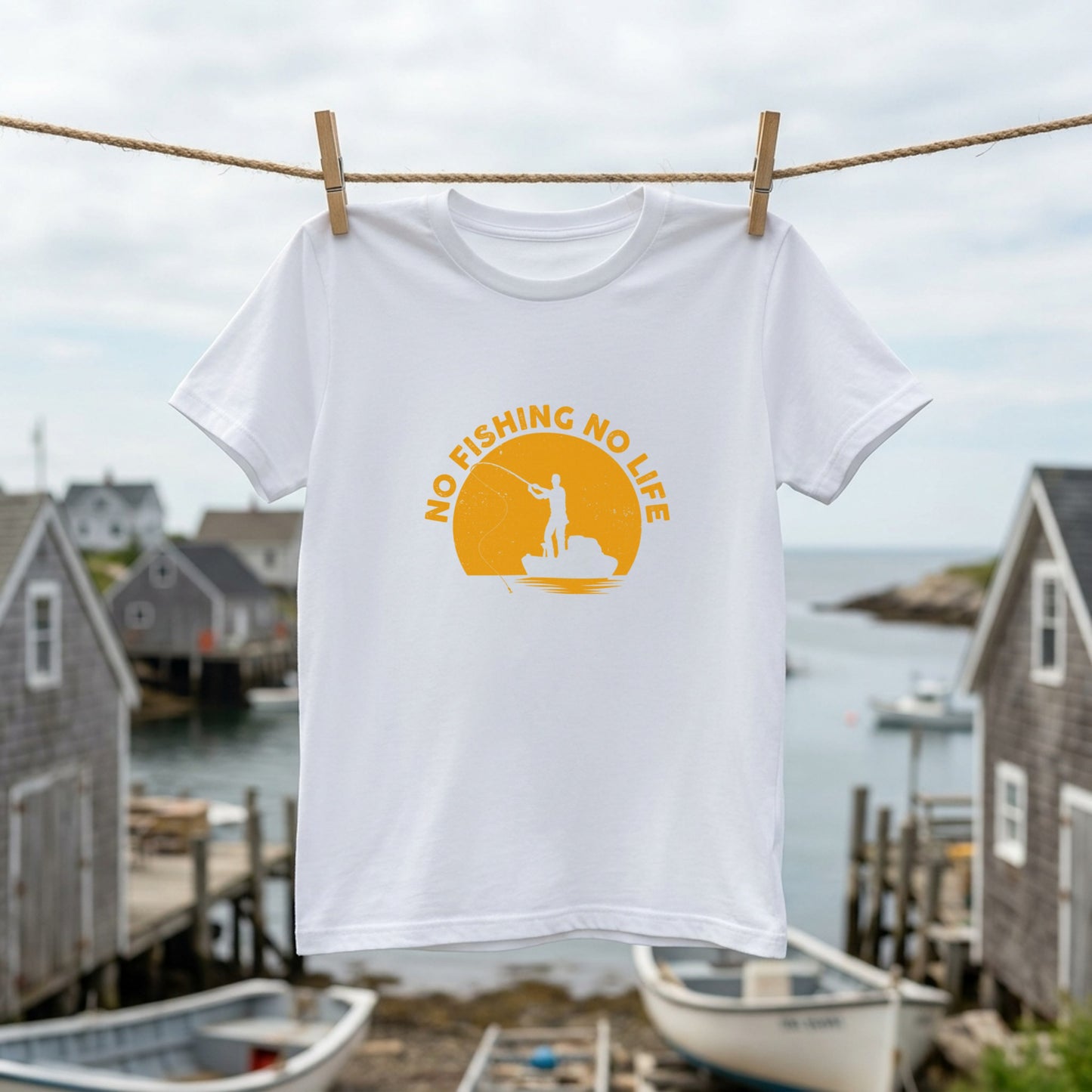 「NO FISHING NO LIFE」夕日 船釣り Tシャツ - かっこいい 釣り 服 | CASTMODE