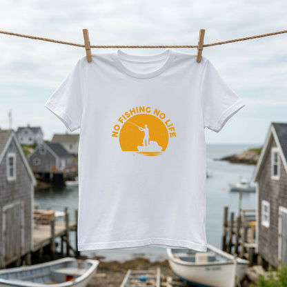 「NO FISHING NO LIFE」夕日 船釣り Tシャツ - かっこいい 釣り 服 | CASTMODE