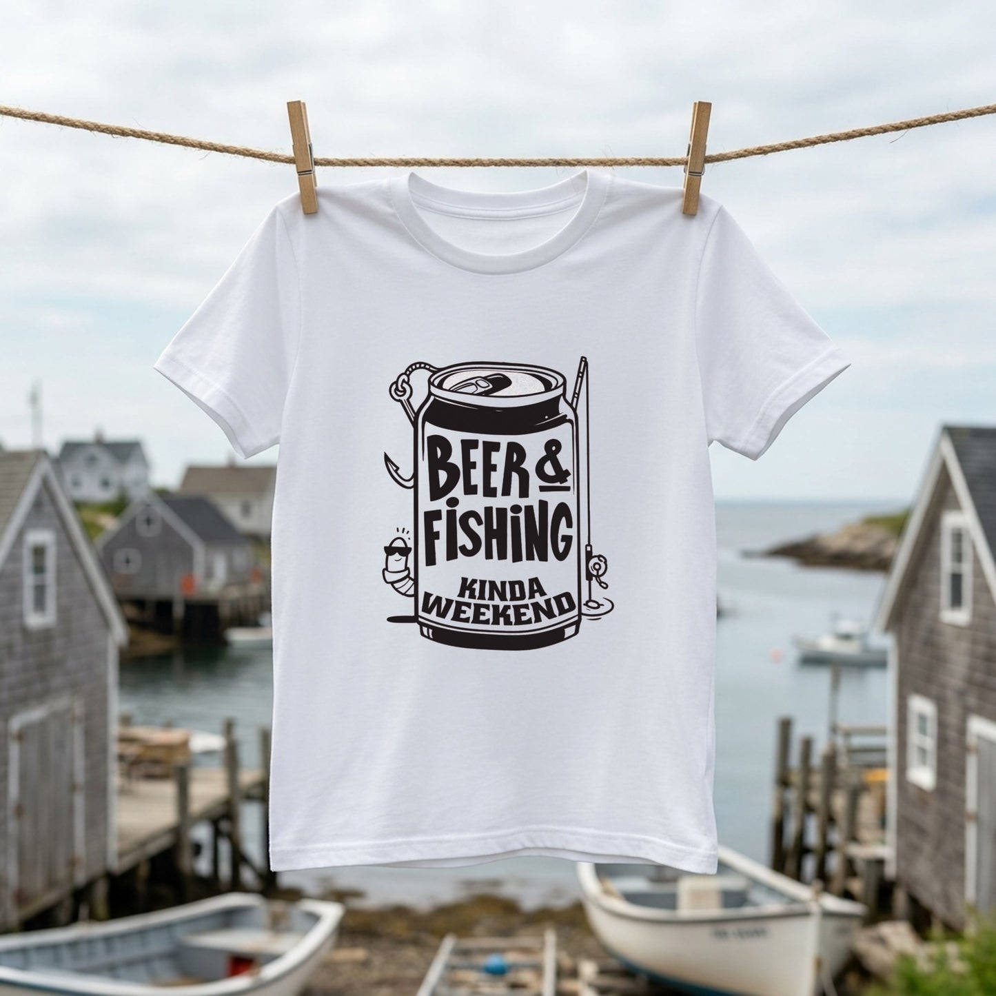 【BEER & FISHING KINDA WEEKEND】おしゃれ 釣り白Tシャツ | CASTMODE