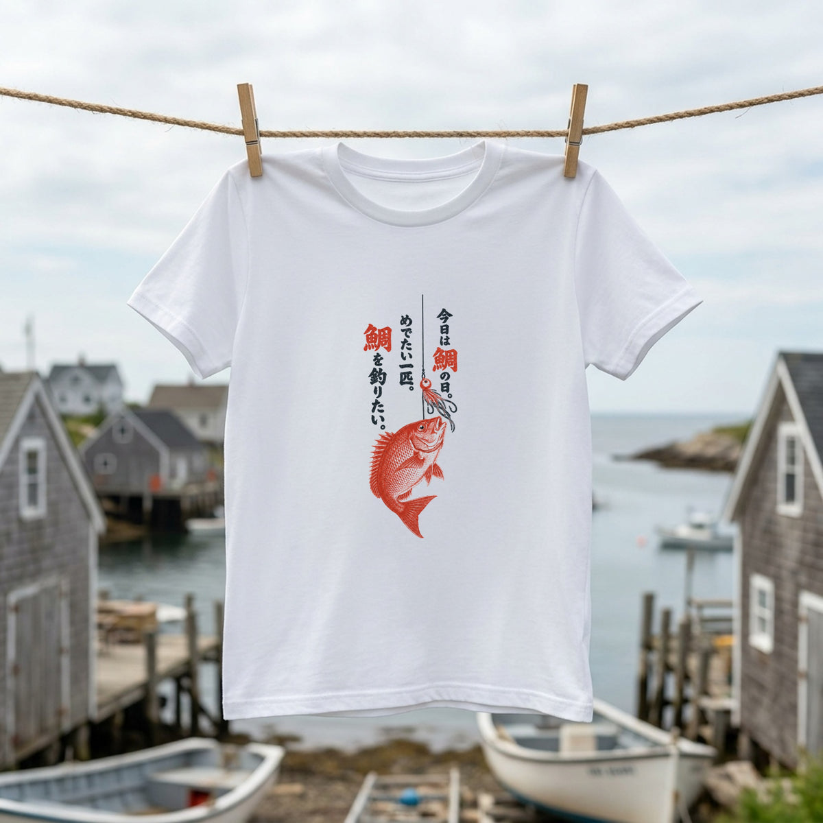 めでたい一匹 | 鯛釣り 筆文字デザイン 鯛ラバ仕掛け 和風 魚グラフィック Tシャツ【釣りウェア・アウトドア・普段着・オシャレ・ギフトに最適】