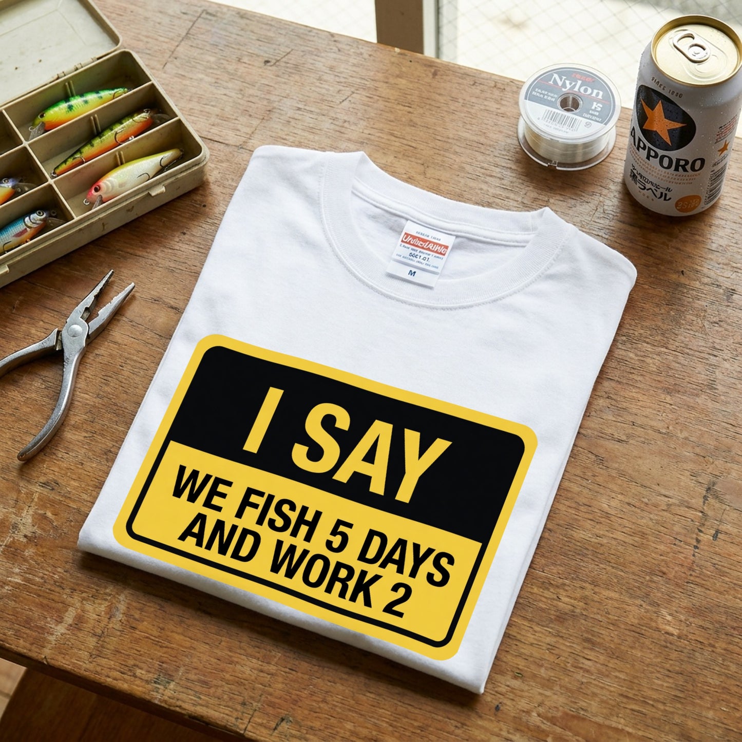 I SAY WE FISH 5 DAYS AND WORK 2 Tシャツ | 釣り好き・バス釣り・フィッシング・ユーモア・おもしろ・アウトドアに人気