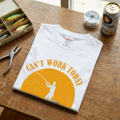 CAN'T WORK TODAY 釣りダジャレ英字 サンセット黒Tシャツ | CASTMODE