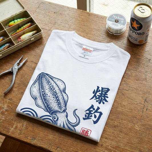【爆釣・浮世絵風イカデザイン】白Tシャツ | CASTMODE