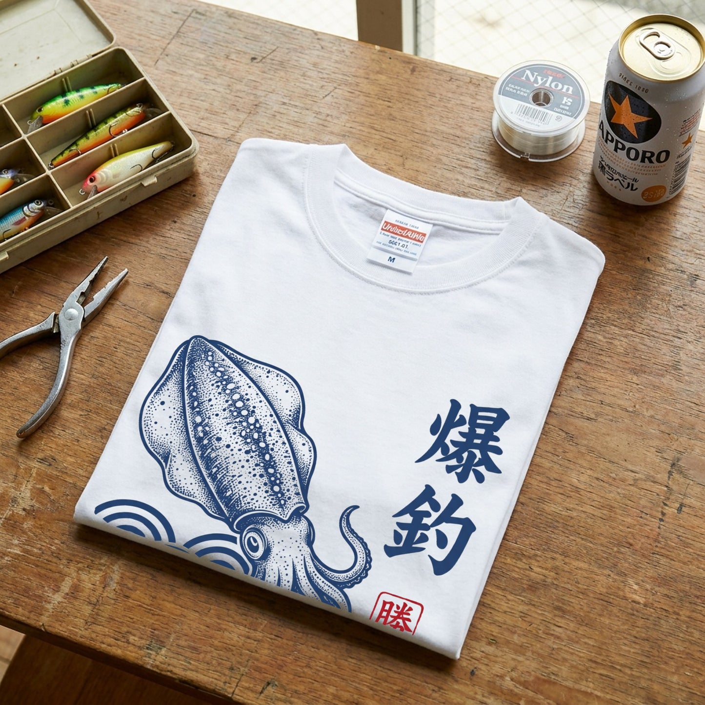 【爆釣・浮世絵風イカデザイン】白Tシャツ | CASTMODE