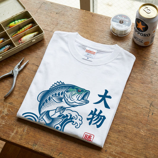 【浮世絵風ブラックバス・波文様】メンズTシャツ | CASTMODE