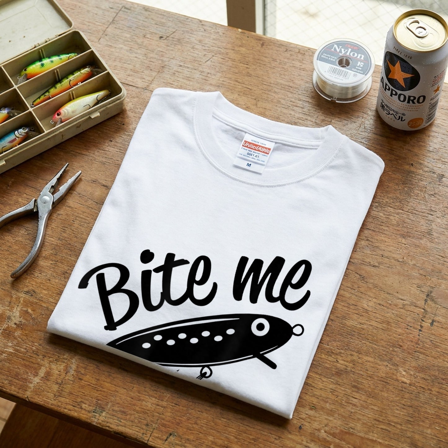 「Bite me」ルアー イラスト Tシャツ - おもしろ 釣り 服 | CASTMODE