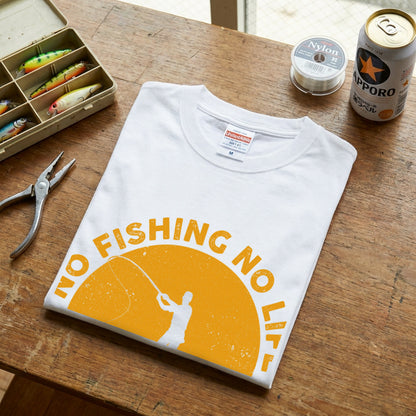 「NO FISHING NO LIFE」夕日 船釣り Tシャツ - かっこいい 釣り 服 | CASTMODE