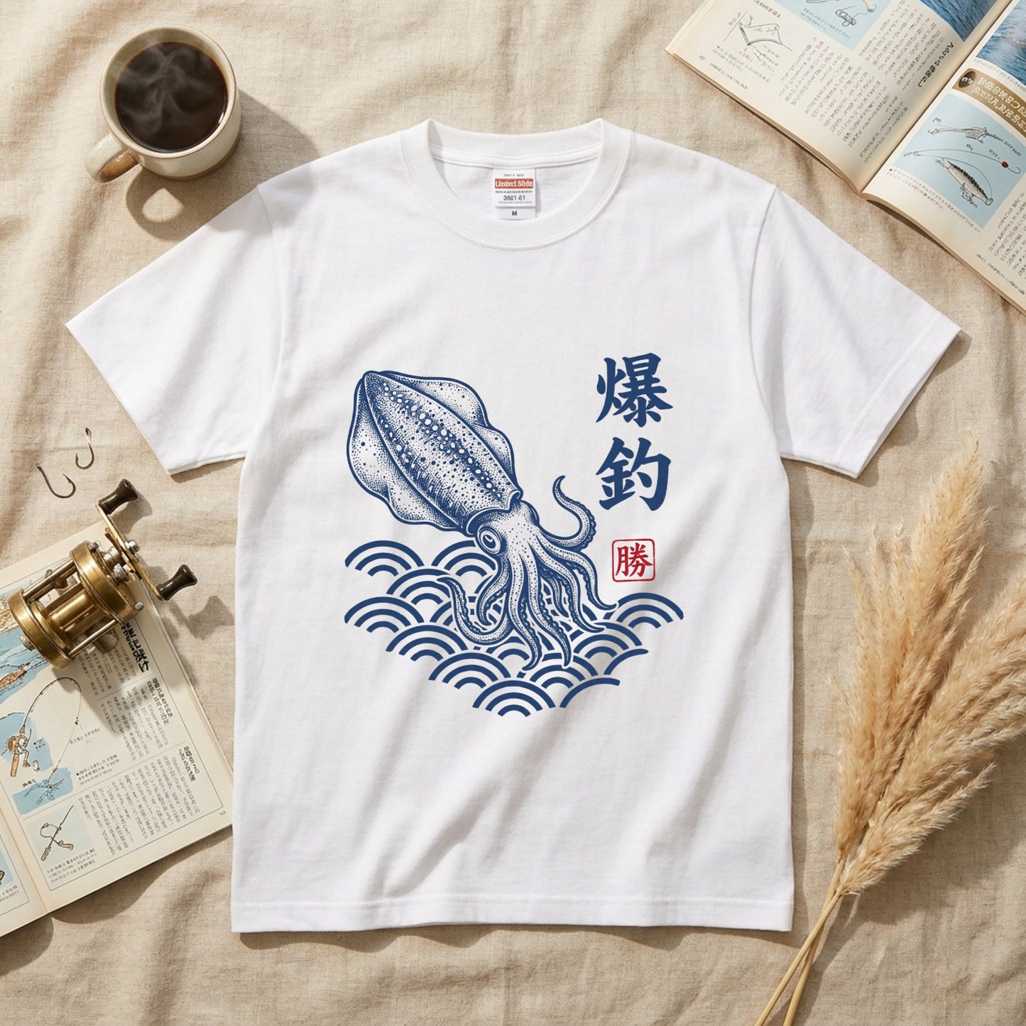 【爆釣・浮世絵風イカデザイン】白Tシャツ | CASTMODE