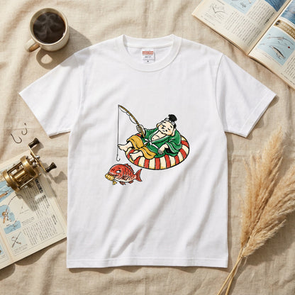 EBISU SUMMER | 手描き風 恵比寿様 釣り タイ バカンス グラフィック Tシャツ【和風レトロ・釣り人・普段着・オシャレ・ギフトに最適】