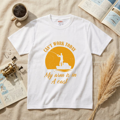 CAN'T WORK TODAY 釣りダジャレ英字 サンセット黒Tシャツ | CASTMODE
