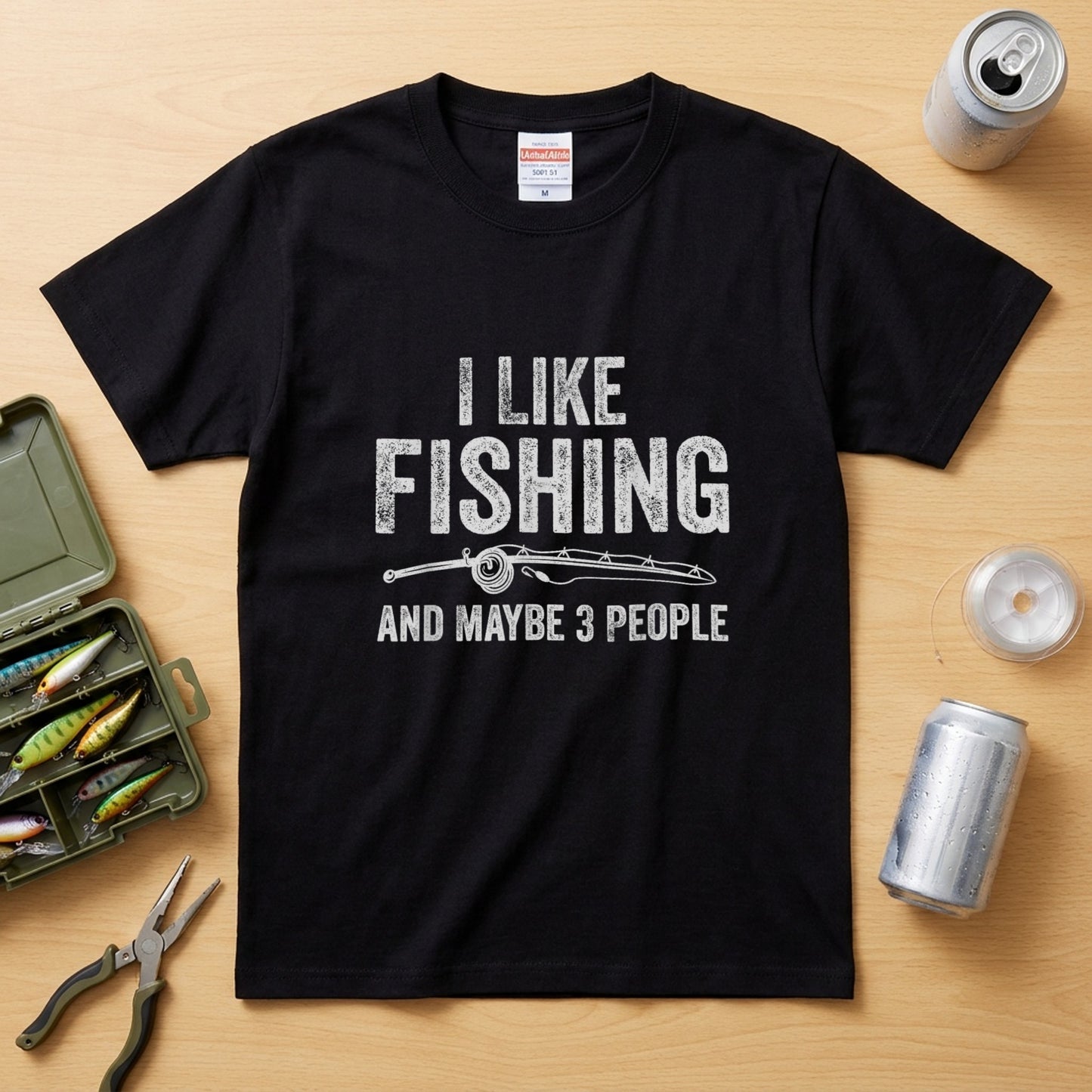 「I LIKE FISHING AND MAYBE 3 PEOPLE」釣りユーモアTシャツ | CASTMODE
