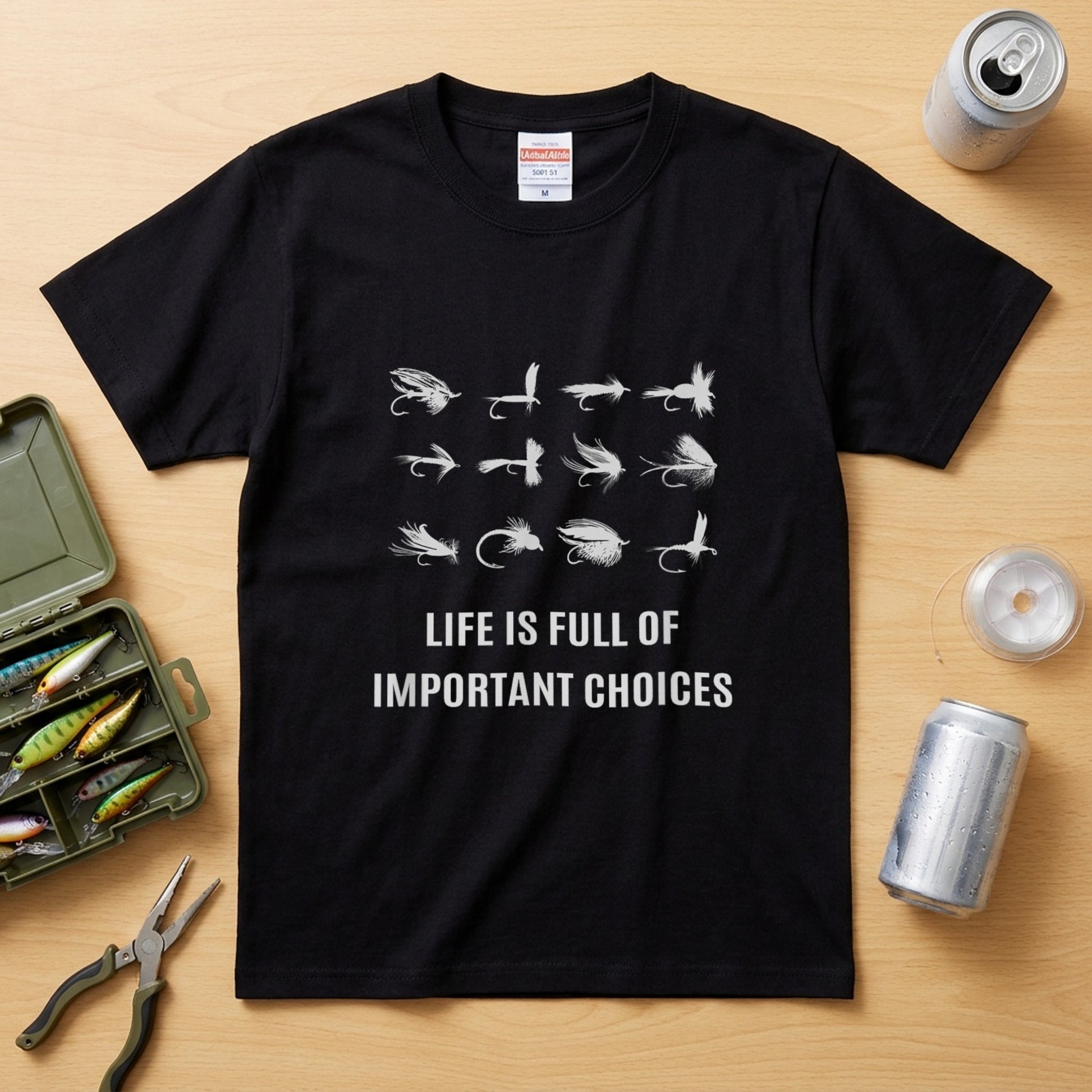 【LIFE IS FULL OF IMPORTANT CHOICES】毛鉤コレクション 黒Tシャツ | CASTMODE