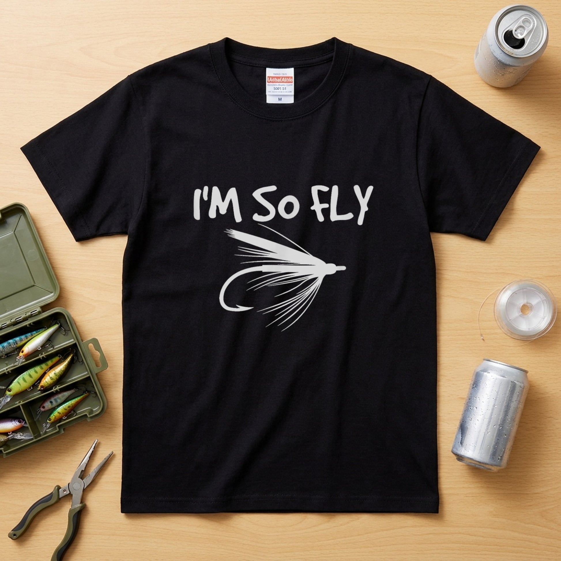 【I'M SO FLY】フライフィッシング 毛鉤（フライ）イラスト黒Tシャツ | CASTMODE