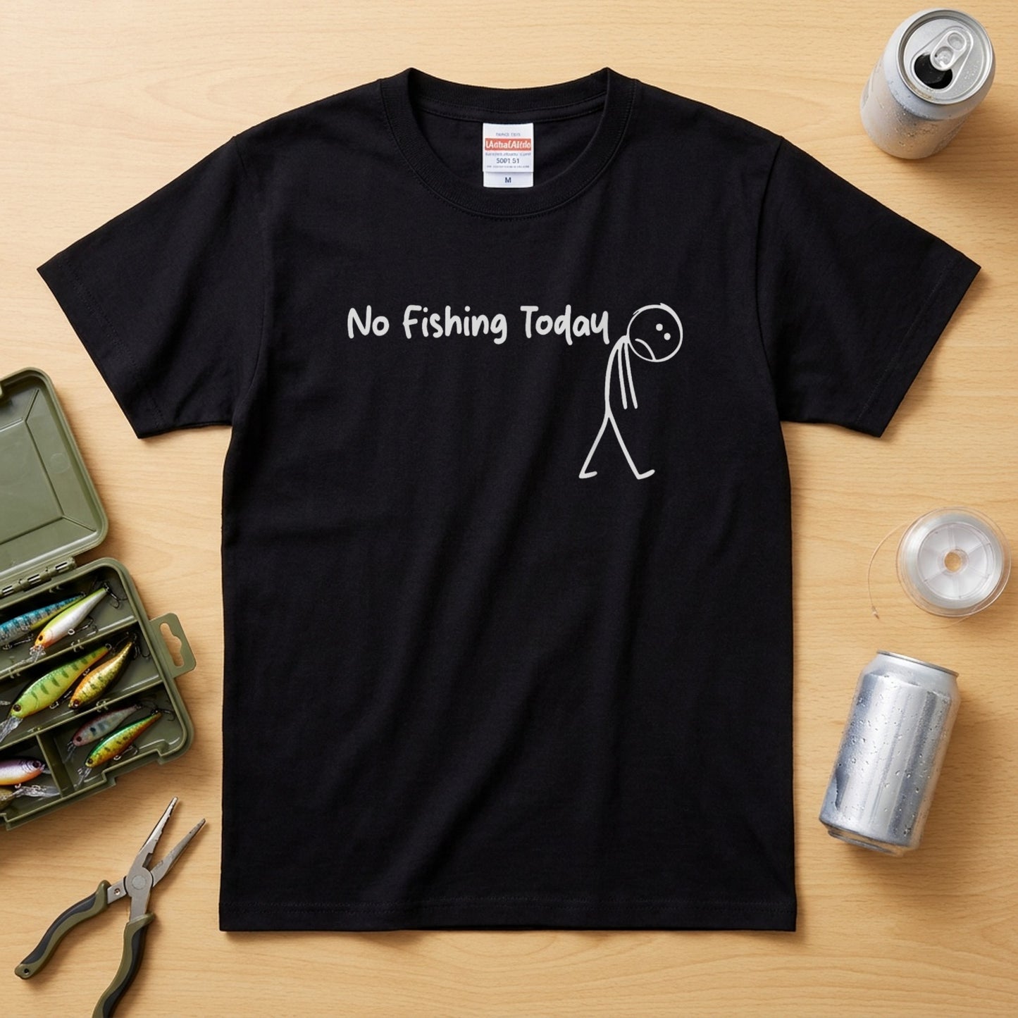 「No Fishing Today」おもしろ 釣り Tシャツ - 棒人間 哀愁 ネタ 服 | CASTMODE