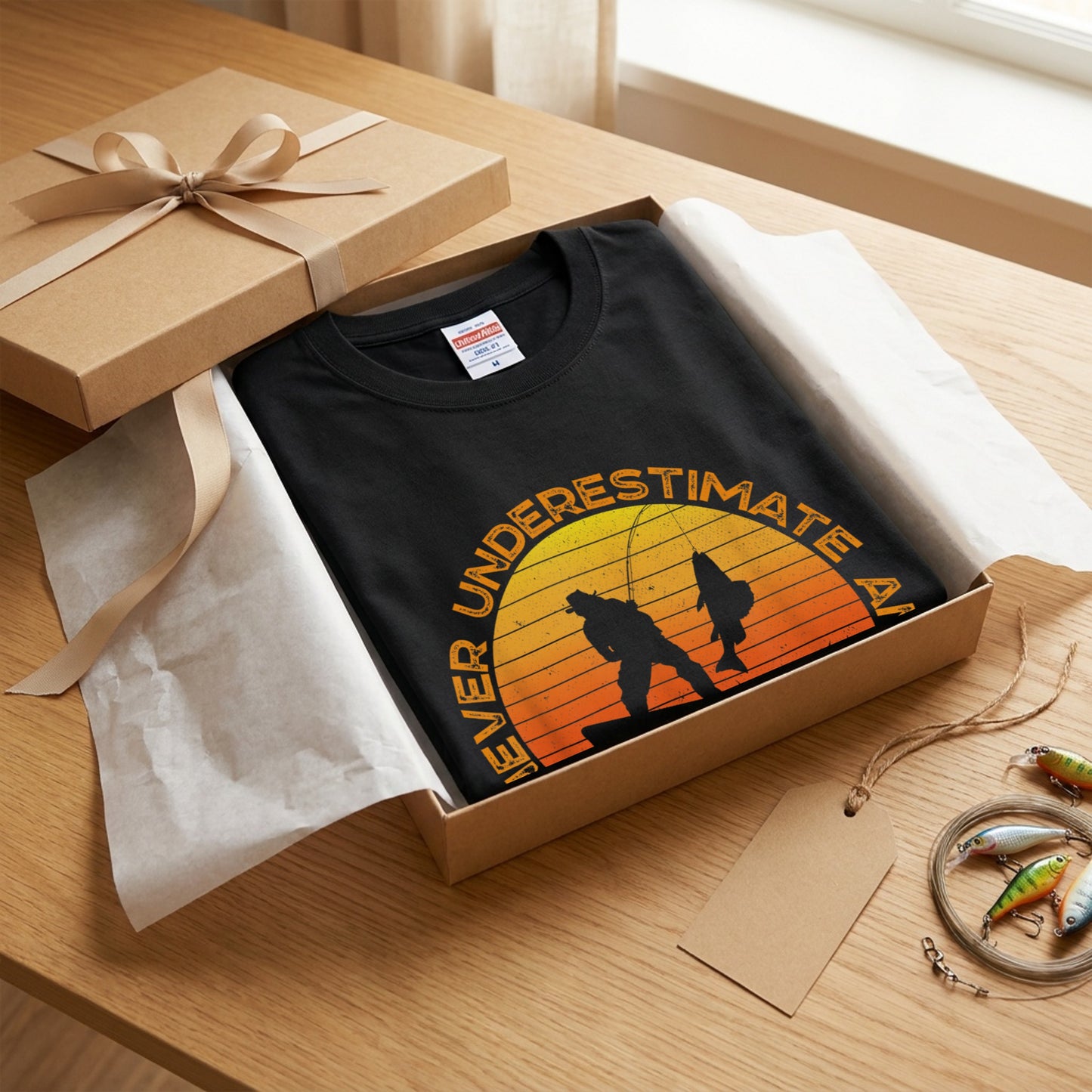 Never Underestimate An Old Man With A Fishing Rod ヴィンテージ風 釣り黒Tシャツ | CASTMODE