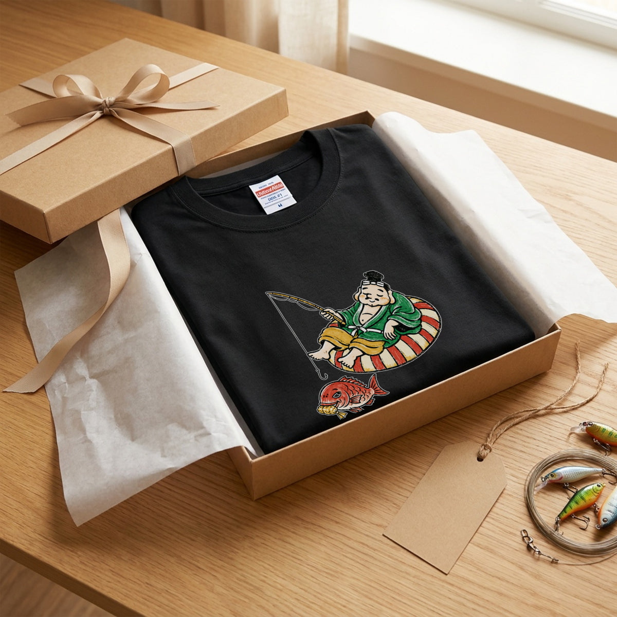 EBISU SUMMER | 手描き風 恵比寿様 釣り タイ バカンス グラフィック Tシャツ【和風レトロ・釣り人・普段着・オシャレ・ギフトに最適】