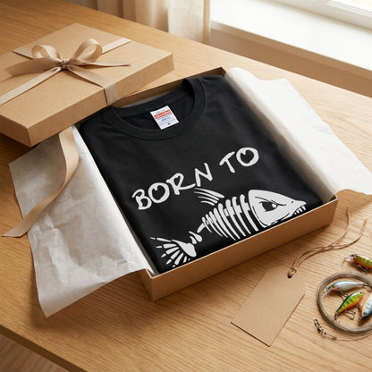 「BORN TO FISH」フィッシュスカル（魚骨）ストリート風黒Tシャツ | CASTMODE