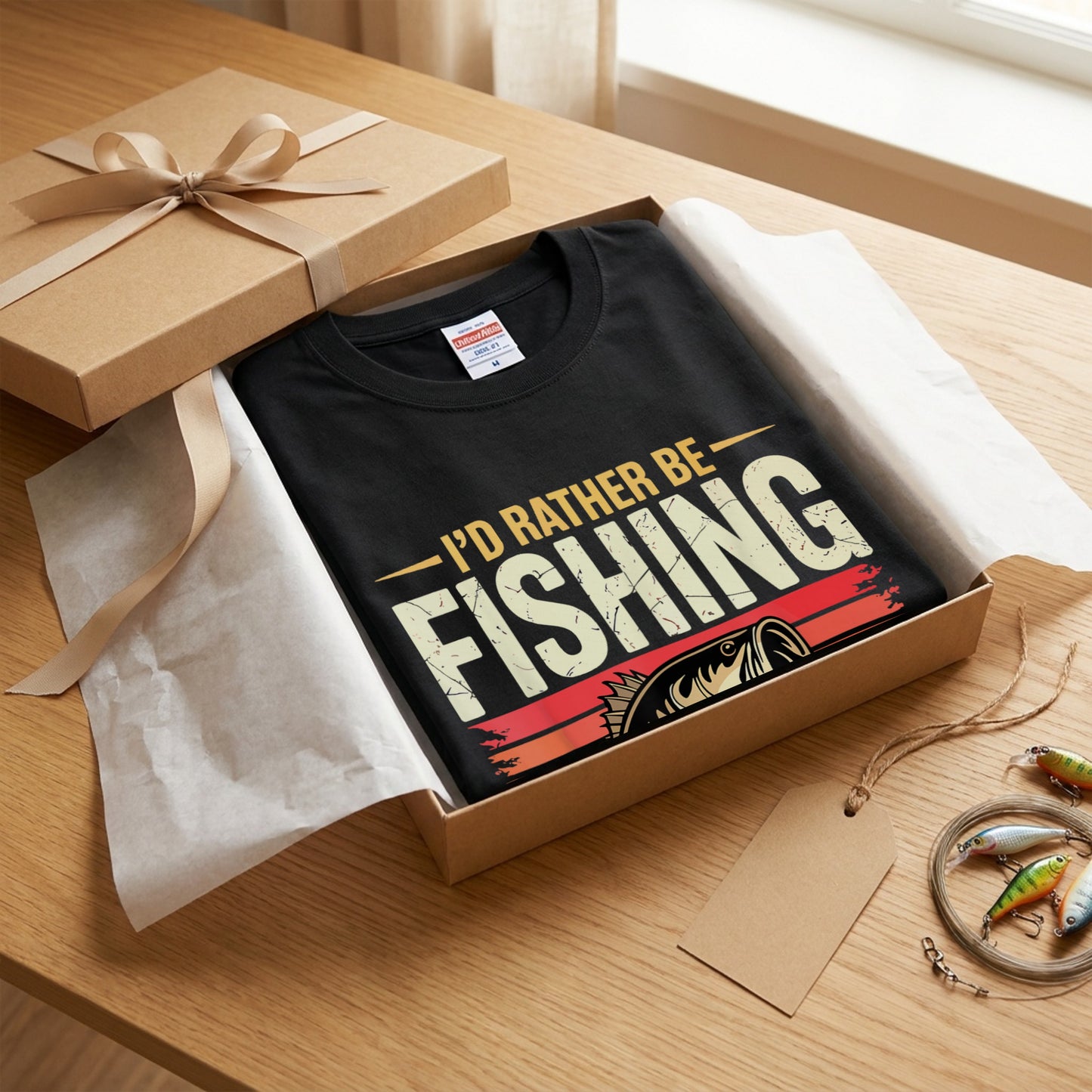 「I'D RATHER BE FISHING」レトロサンセット ブラックバスTシャツ | CASTMODE