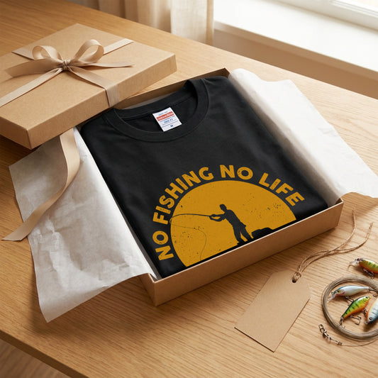 「NO FISHING NO LIFE」夕日 船釣り Tシャツ - かっこいい 釣り 服 | CASTMODE