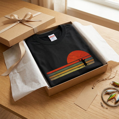 【70sレトロサンセット】ボーダーライン×フライフィッシング黒Tシャツ | CASTMODE