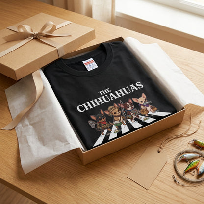 THE CHIHUAHUAS | 横断歩道 ゆるかわ チワワ フィッシング パロディTシャツ【愛犬家・釣り好き・アウトドア・ギフトに最適】