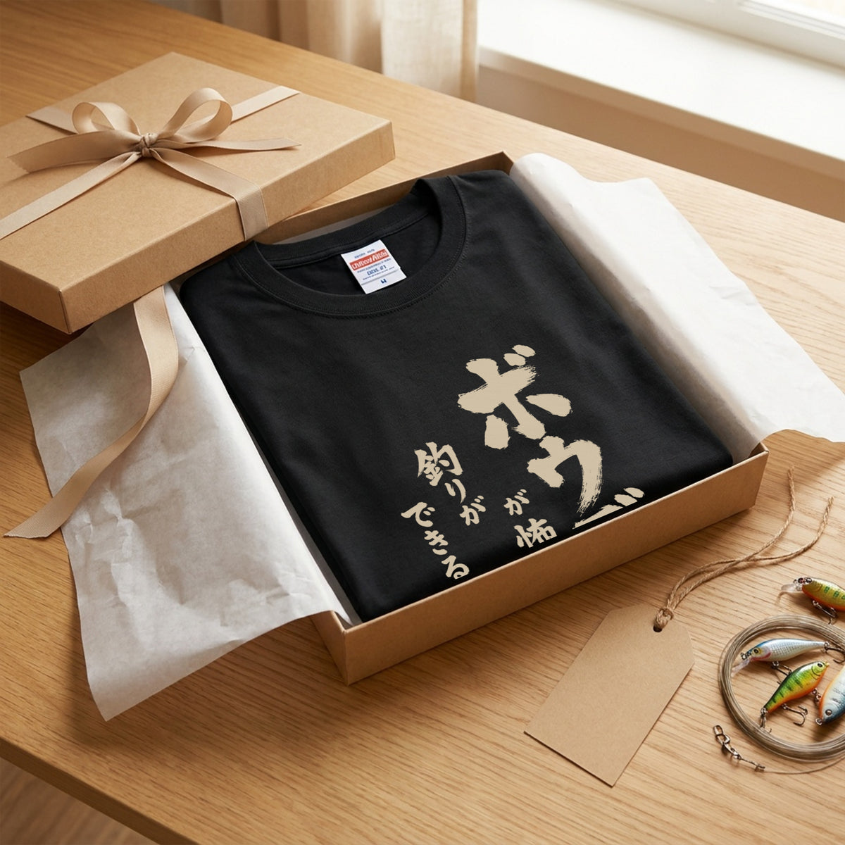 ボウズ覚悟 | 釣り人 漢の背中 墨文字 堤防 魚釣り おもしろ メッセージ Tシャツ【アングラー・フィッシング・磯釣り・父の日・ネタT・プレゼントに最適】