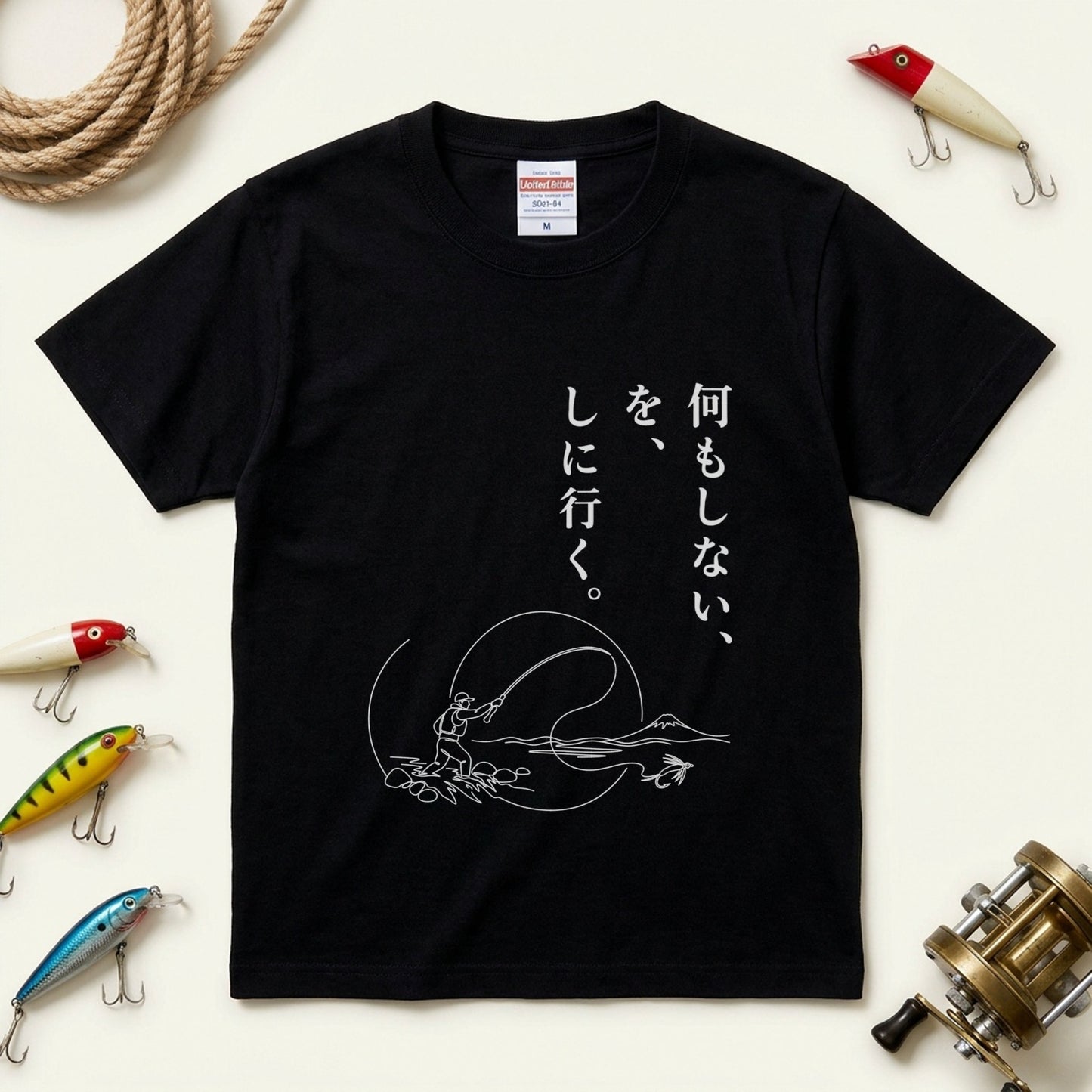 FLY FISHING | 渓流 浮世絵風 ラインアート フライフィッシング Tシャツ【アングラー・釣り好き・イベント・ギフトに最適】