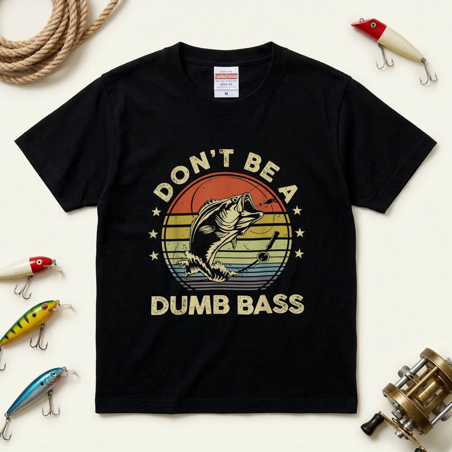 「DON'T BE A DUMB BASS」おもしろ 釣り Tシャツ - ヴィンテージ レトロ | CASTMODE