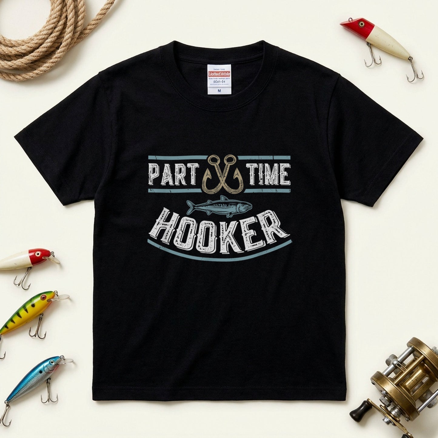 「PART TIME HOOKER」ヴィンテージ調 釣りユーモアTシャツ | CASTMODE