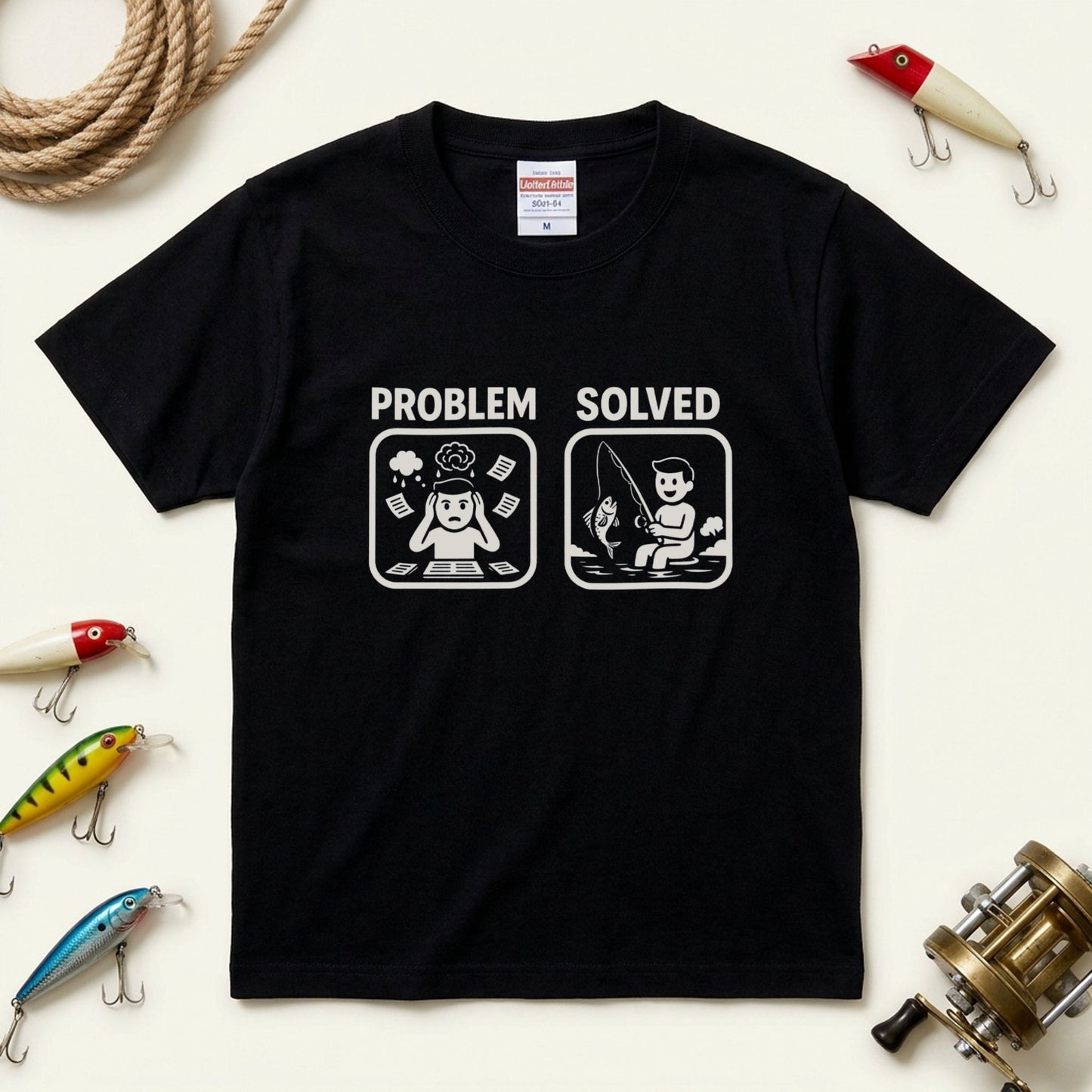 PROBLEM SOLVED 釣り Tシャツ | ストレス解消・釣り好き・バス釣り・おもしろ・フィッシング・アウトドアに人気