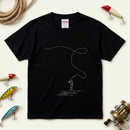 「Fly Line Casting」一筆描きアート メンズ フィッシングTシャツ | CASTMODE