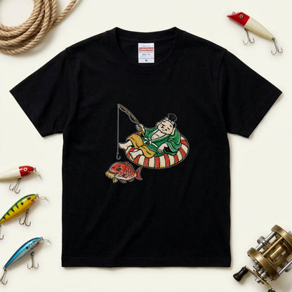 EBISU SUMMER | 手描き風 恵比寿様 釣り タイ バカンス グラフィック Tシャツ【和風レトロ・釣り人・普段着・オシャレ・ギフトに最適】