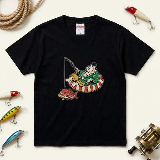 EBISU SUMMER | 手描き風 恵比寿様 釣り タイ バカンス グラフィック Tシャツ【和風レトロ・釣り人・普段着・オシャレ・ギフトに最適】