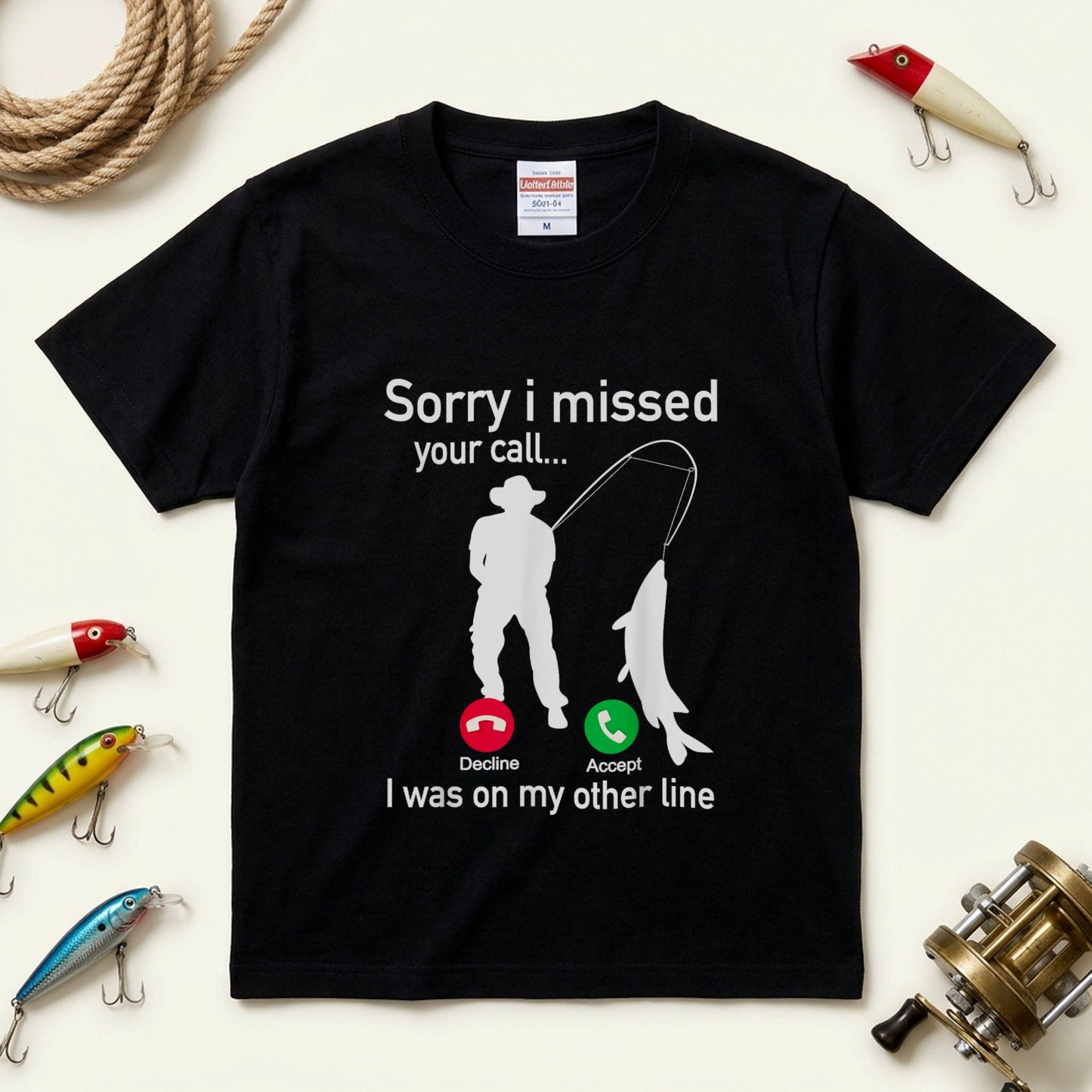 「Sorry I missed your call」釣りユーモアTシャツ | CASTMODE