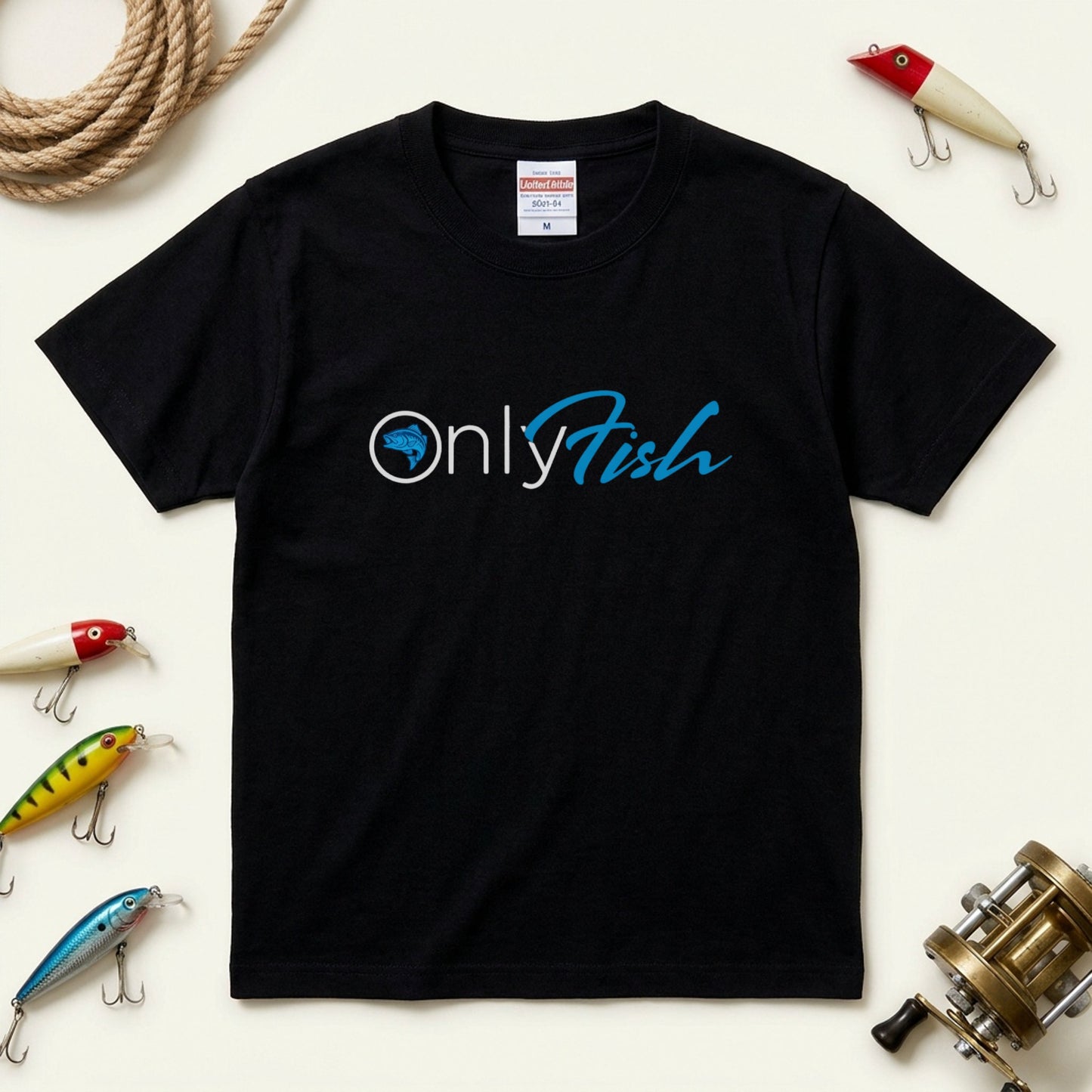 【OnlyFish】おもしろパロディロゴ 釣り黒Tシャツ | CASTMODE