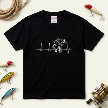 「Bass Heartbeat / 心電図」ミニマル ブラックバスTシャツ | CASTMODE