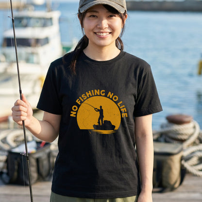 「NO FISHING NO LIFE」夕日 船釣り Tシャツ - かっこいい 釣り 服 | CASTMODE