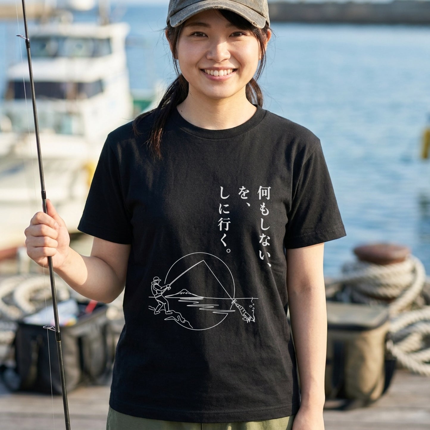 EGING FISHING | 富士山 エギ アオリイカ 浮世絵風 描画 Tシャツ【アングラー・釣り好き・イベント・ギフトに最適】