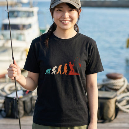 人類の進化（エボリューション）釣り人 レトログラデーション黒Tシャツ | CASTMODE