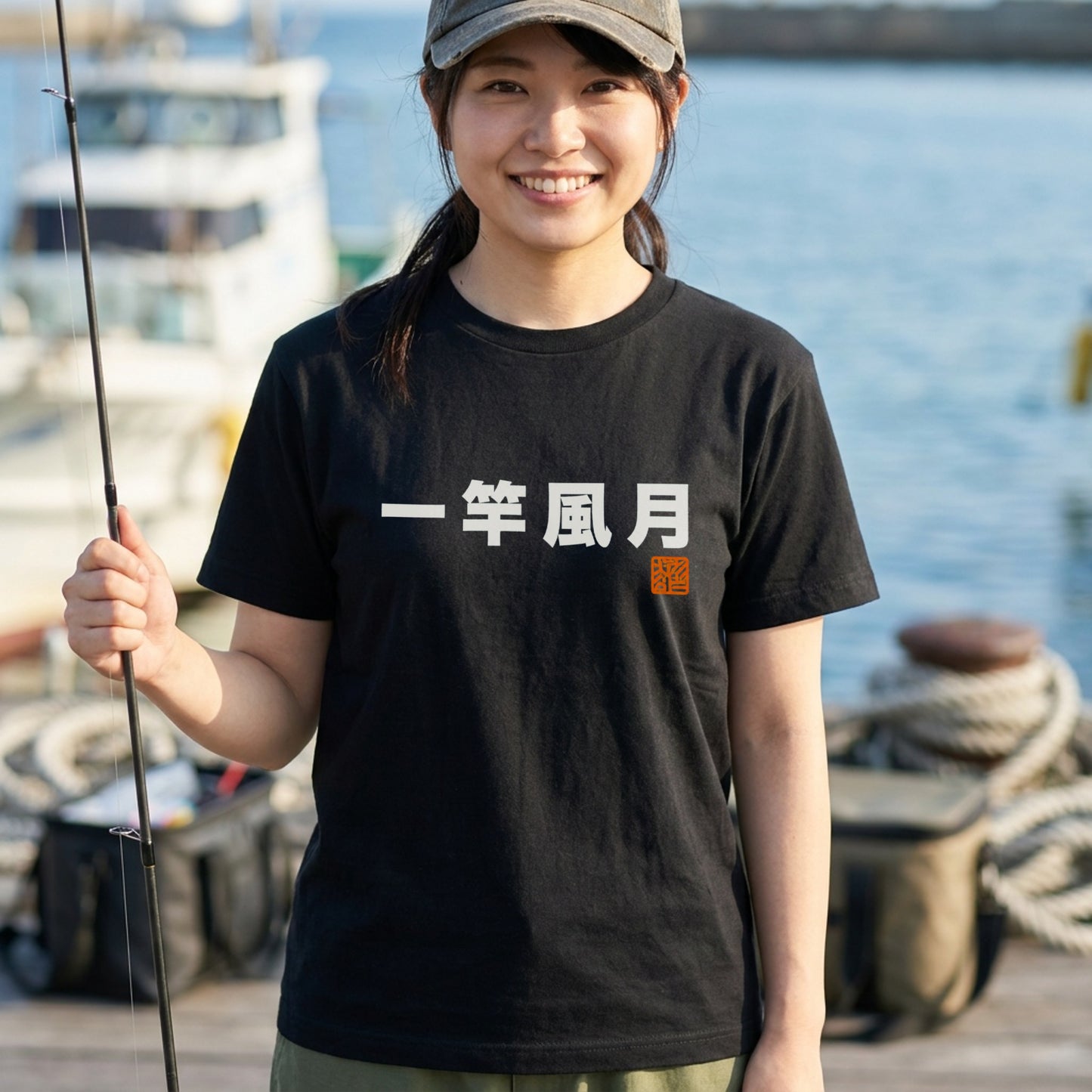 一竿風月 Tシャツ｜四字熟語 胸ワンポイント 釣り人の粋 | CASTMODE