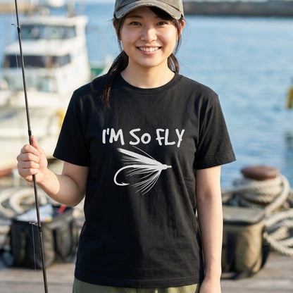 【I'M SO FLY】フライフィッシング 毛鉤（フライ）イラスト黒Tシャツ | CASTMODE