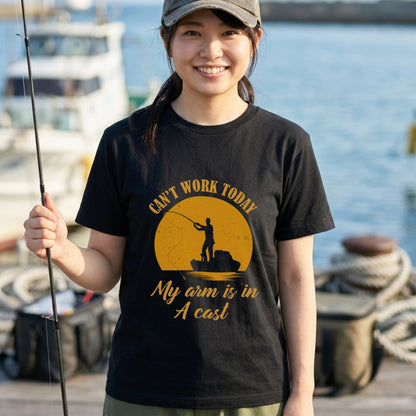 CAN'T WORK TODAY 釣りダジャレ英字 サンセット黒Tシャツ | CASTMODE
