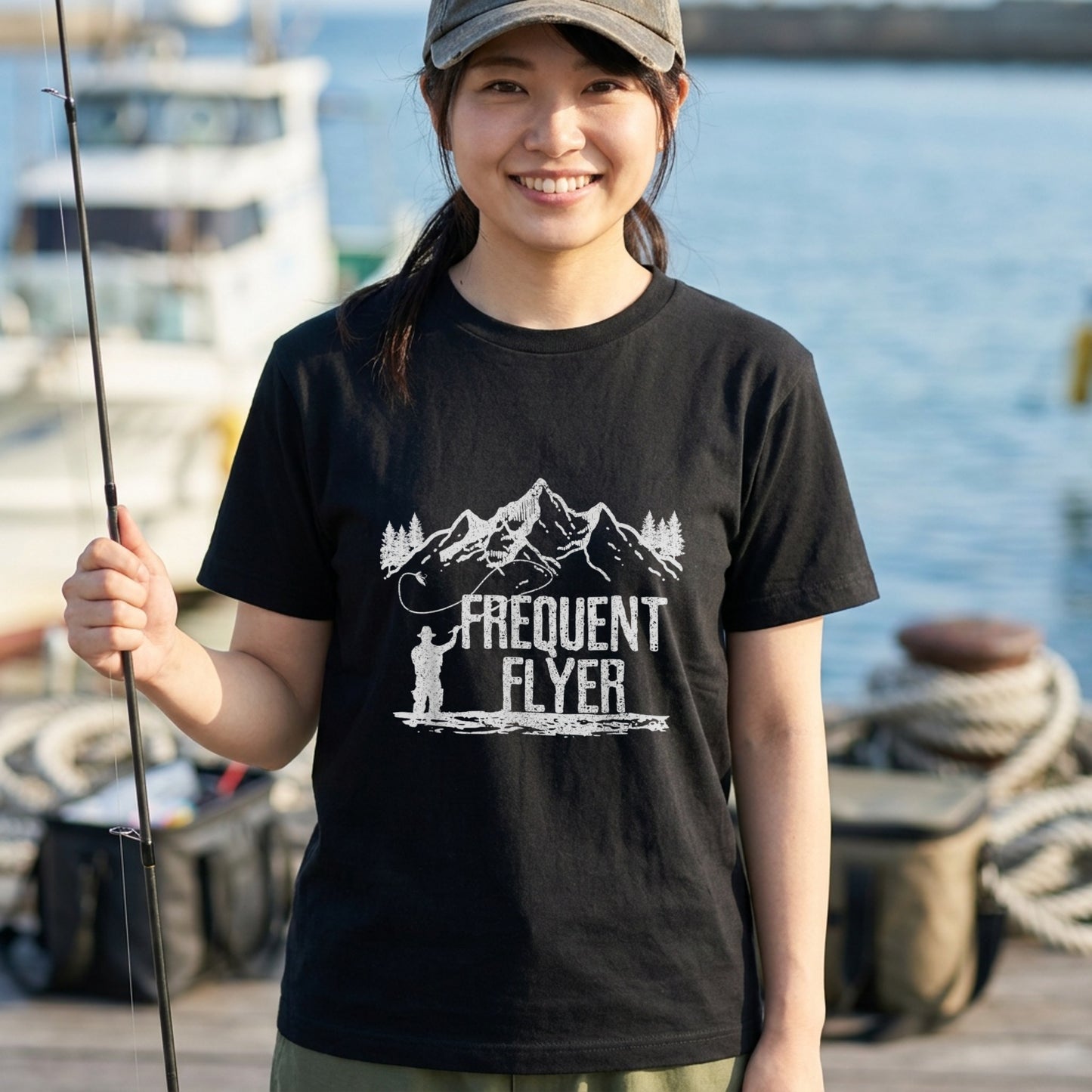 「FREQUENT FLYER」山並み＆フライフィッシングTシャツ | CASTMODE