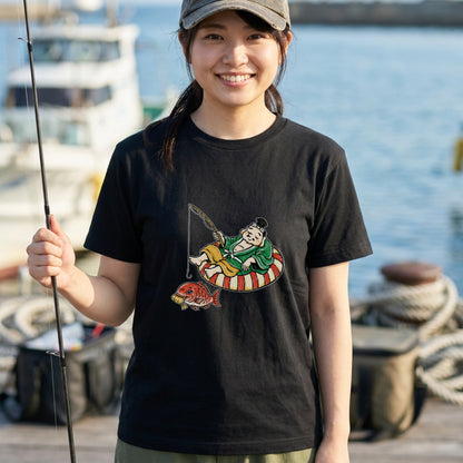 EBISU SUMMER | 手描き風 恵比寿様 釣り タイ バカンス グラフィック Tシャツ【和風レトロ・釣り人・普段着・オシャレ・ギフトに最適】