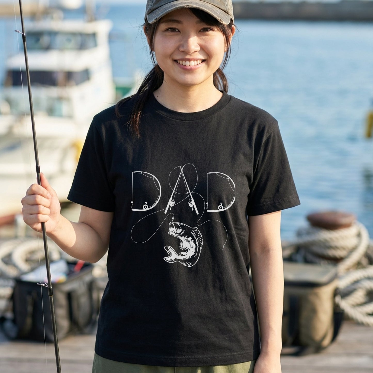 「DAD」釣り竿 アート Tシャツ - 父の日 釣り好き ギフト | CASTMODE