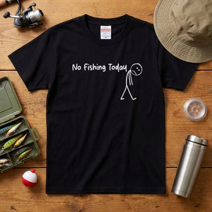 「No Fishing Today」棒人間 おもしろ釣りTシャツ