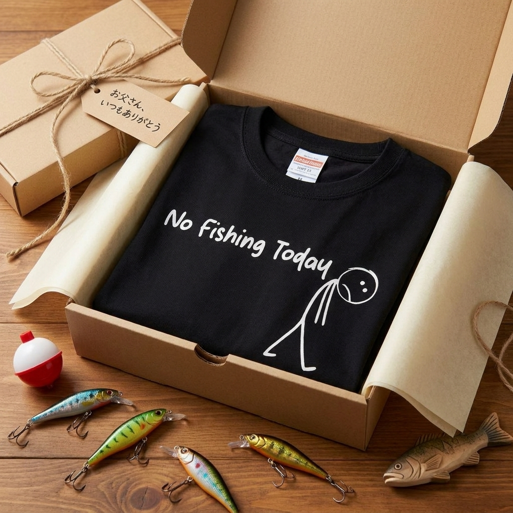 「No Fishing Today」棒人間 おもしろ釣りTシャツ